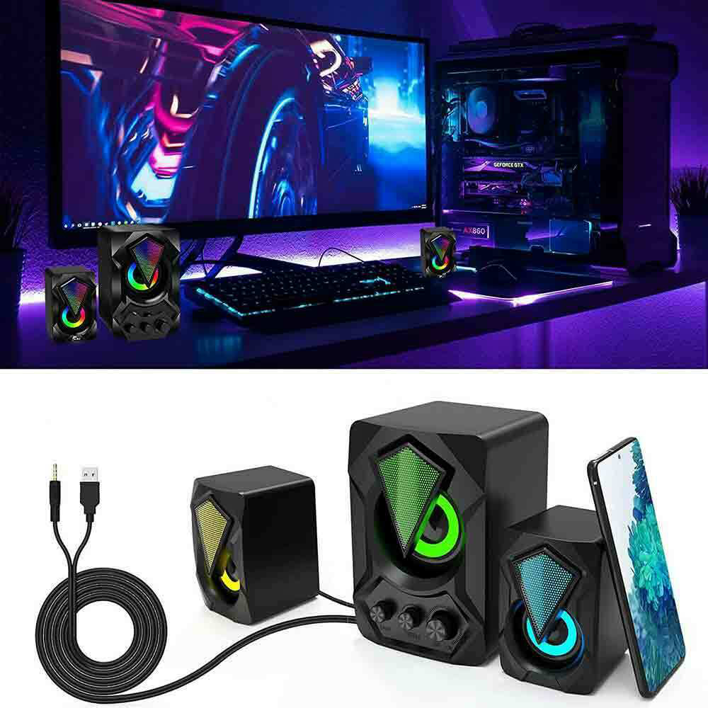 Aerbes Σετ 2 Ηχείων με Subwoofer 2.1 USB με RGB Φωτισμό για Υπολογιστές & Τηλεοράσεις